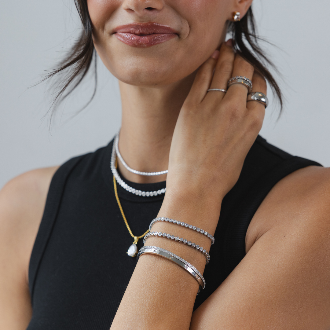 Waterproof Silver Diamond Bangle