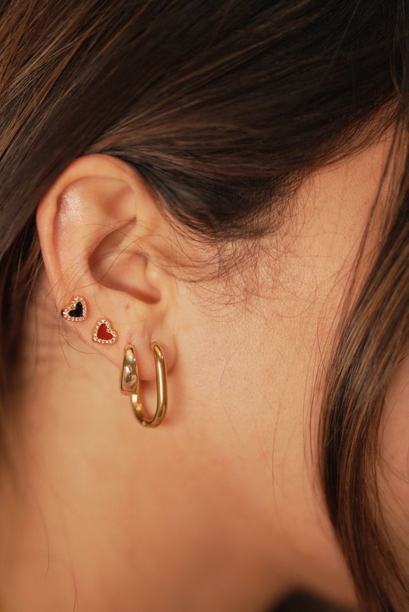 The Tiny Burgundy Heart Agate Studs